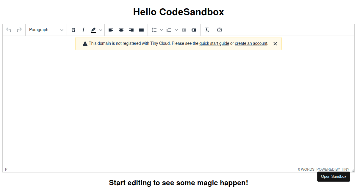 tiny mce react - Codesandbox