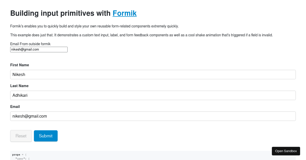 Formik 1.2.x Building Input Primitives - Codesandbox