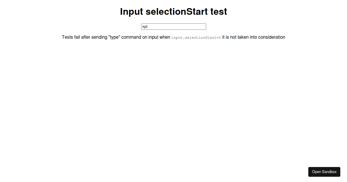 Input selectionStart test - Codesandbox