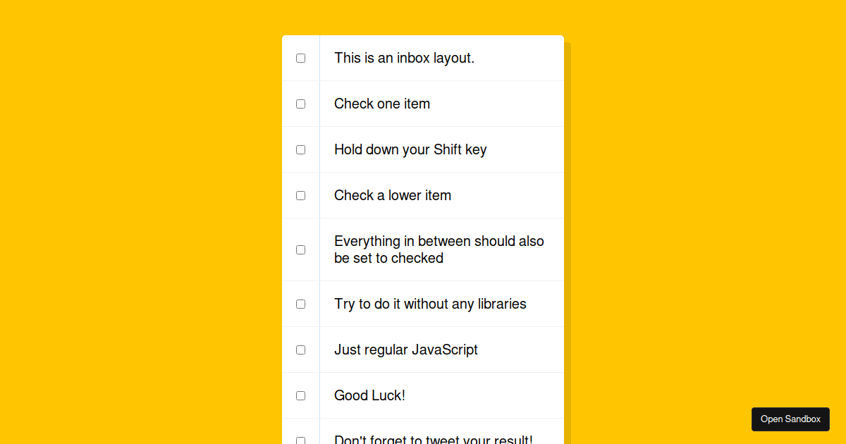React30 Day 10 - Hold Shift and Check Checkboxes - Codesandbox