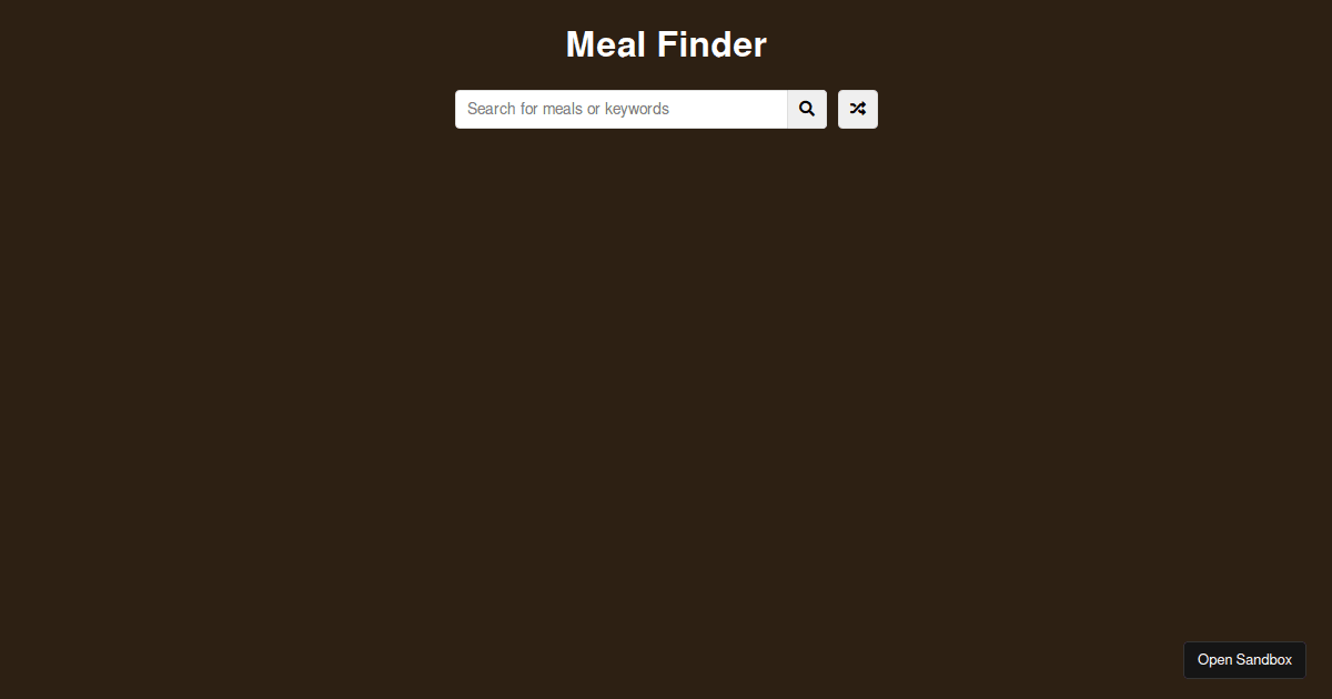 Vanilla JS Projects Meal Finder Codesandbox