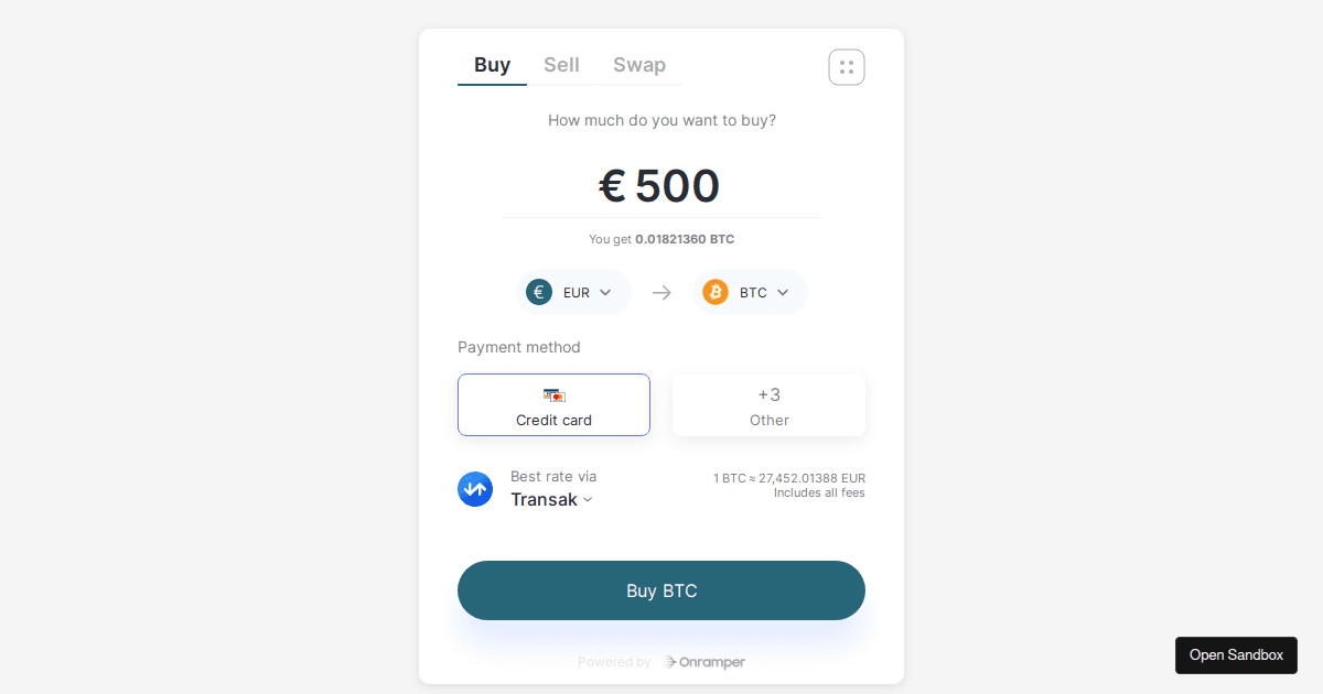 Onramper widget - iframe - Codesandbox