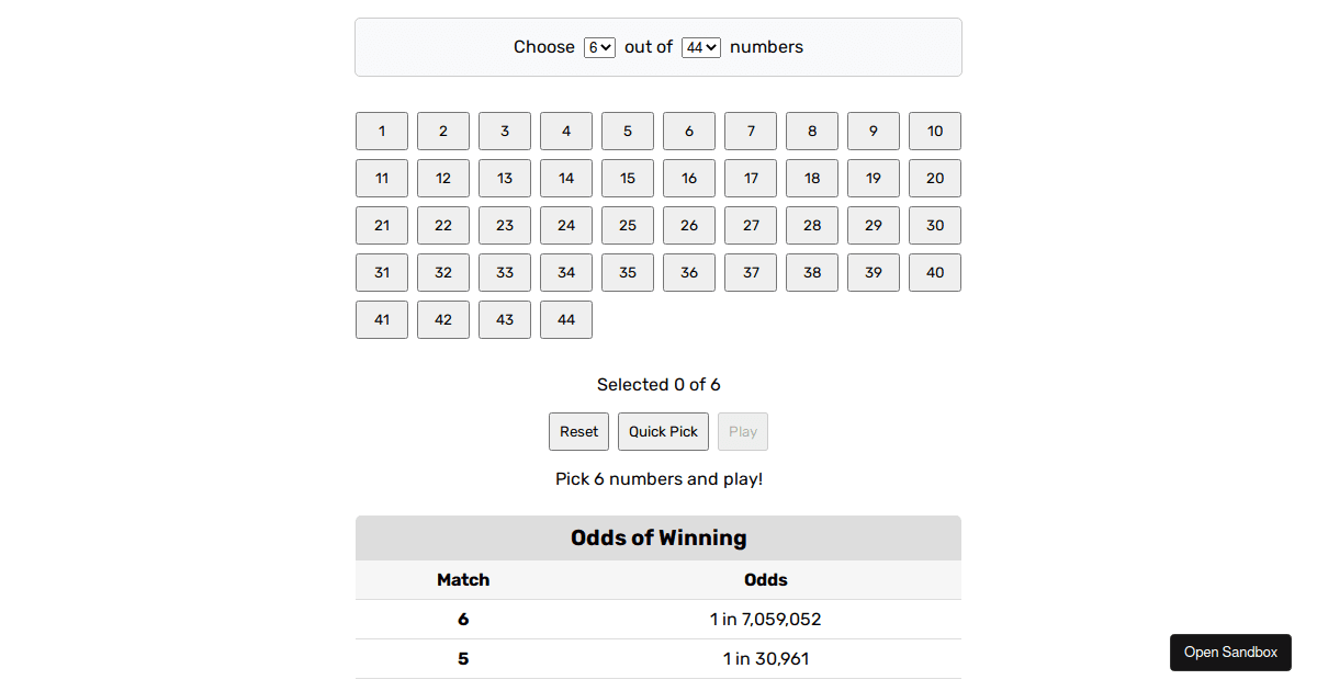 react-lottery-numbers - Codesandbox