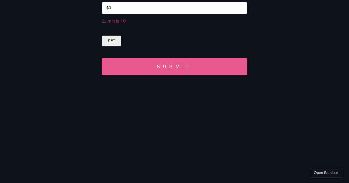 RHF - NumberFormat with yup - Codesandbox