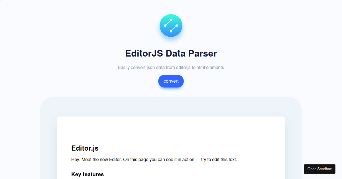Editor.js Data Parser demo (forked) - Codesandbox