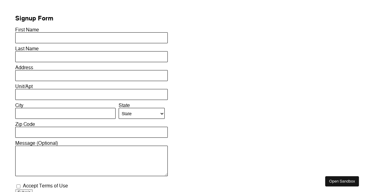 form with dropdowns - Codesandbox