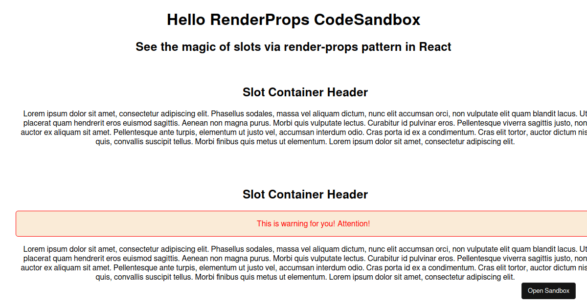 Simple slot-pattern in React - Codesandbox