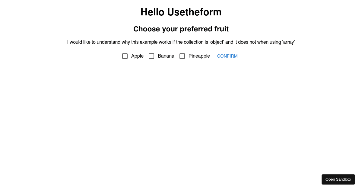Collection array with mui/Checkbox values (forked) - Codesandbox