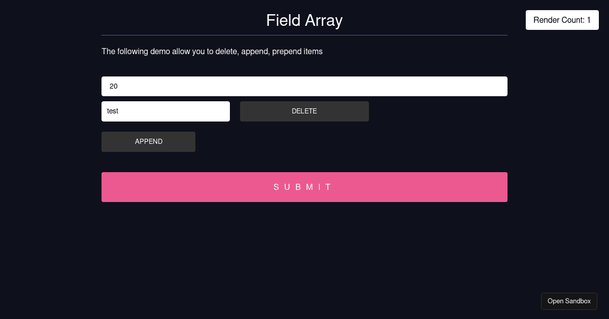 React Hook Form - useFieldArray (forked) - Codesandbox
