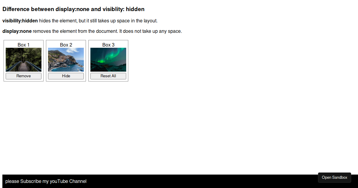 CSS display vs hidden Codesandbox