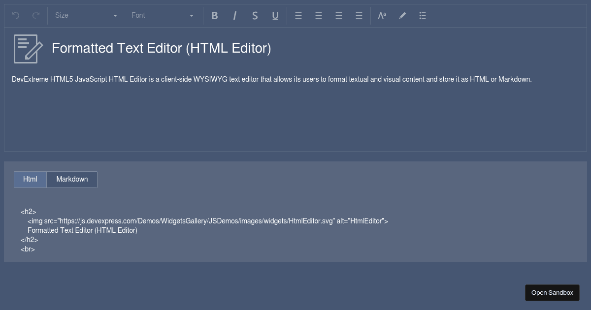 Output Formats - DevExtreme Html Editor - Codesandbox