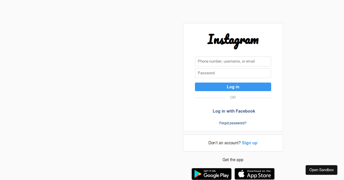 The live preview of Instagram Login page