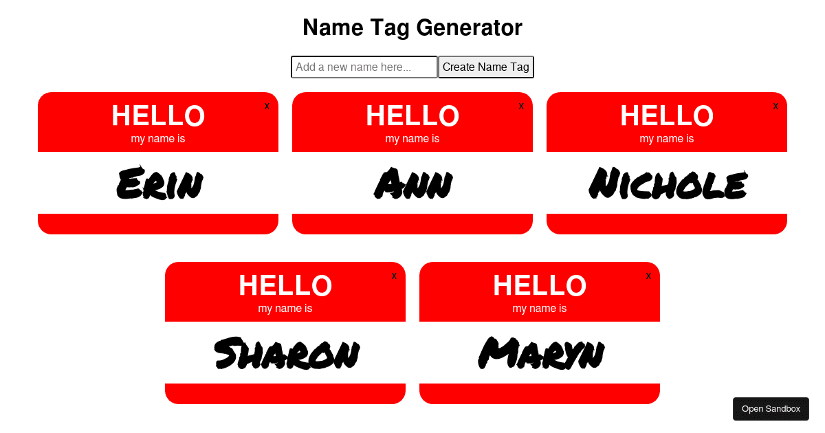 Name Tag Generator Codesandbox