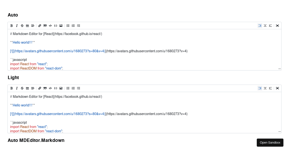 Markdown Editor for React (uiwjs/react-md-editor/issues/399) - Codesandbox