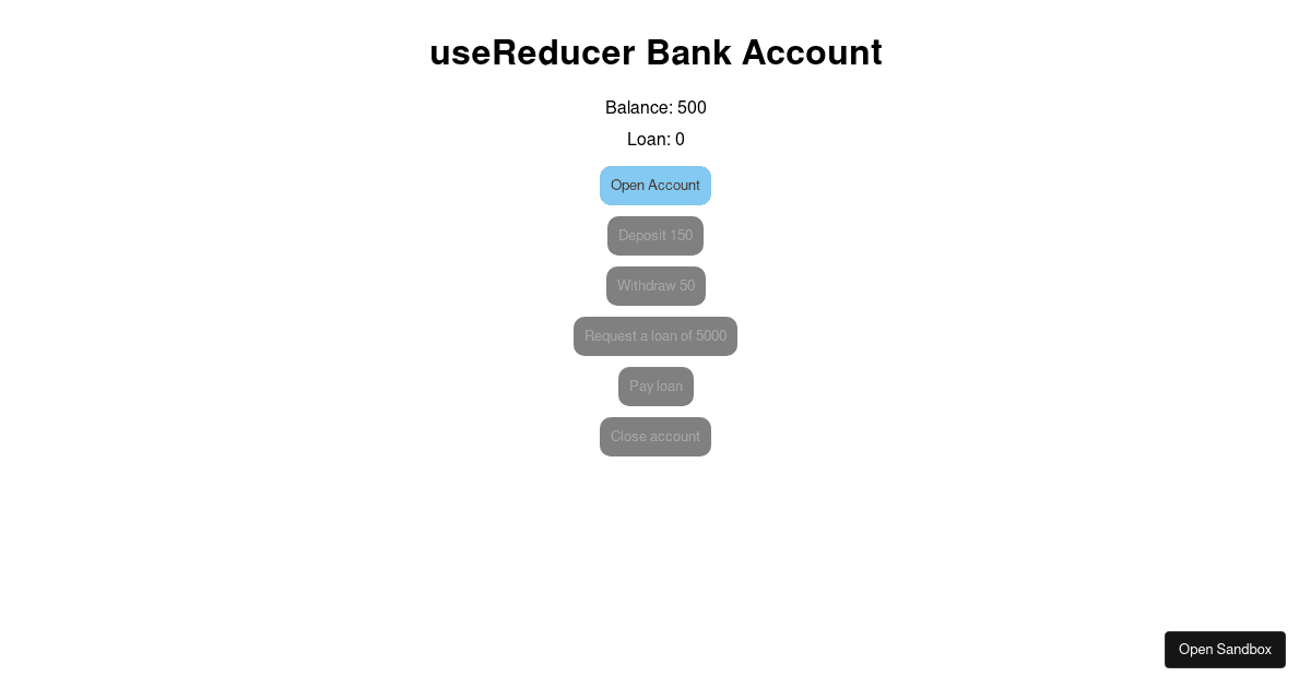 useReducer Bank Account - Codesandbox
