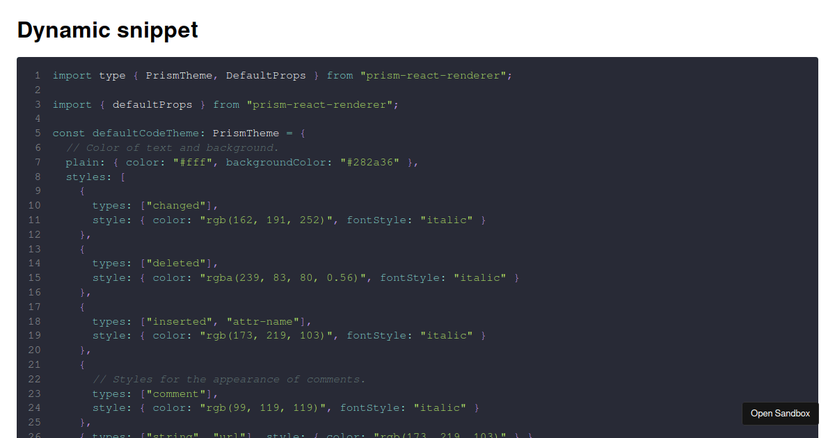 React-code-snippet-component - Codesandbox