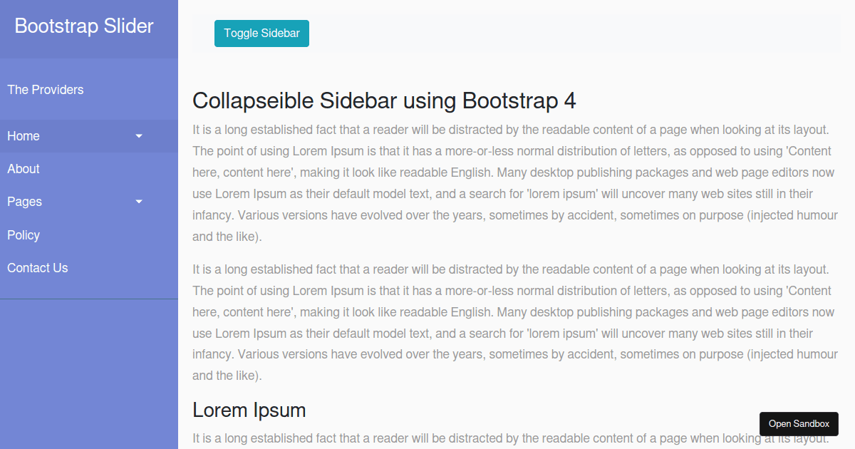 Bootstrap-sidebar - Codesandbox