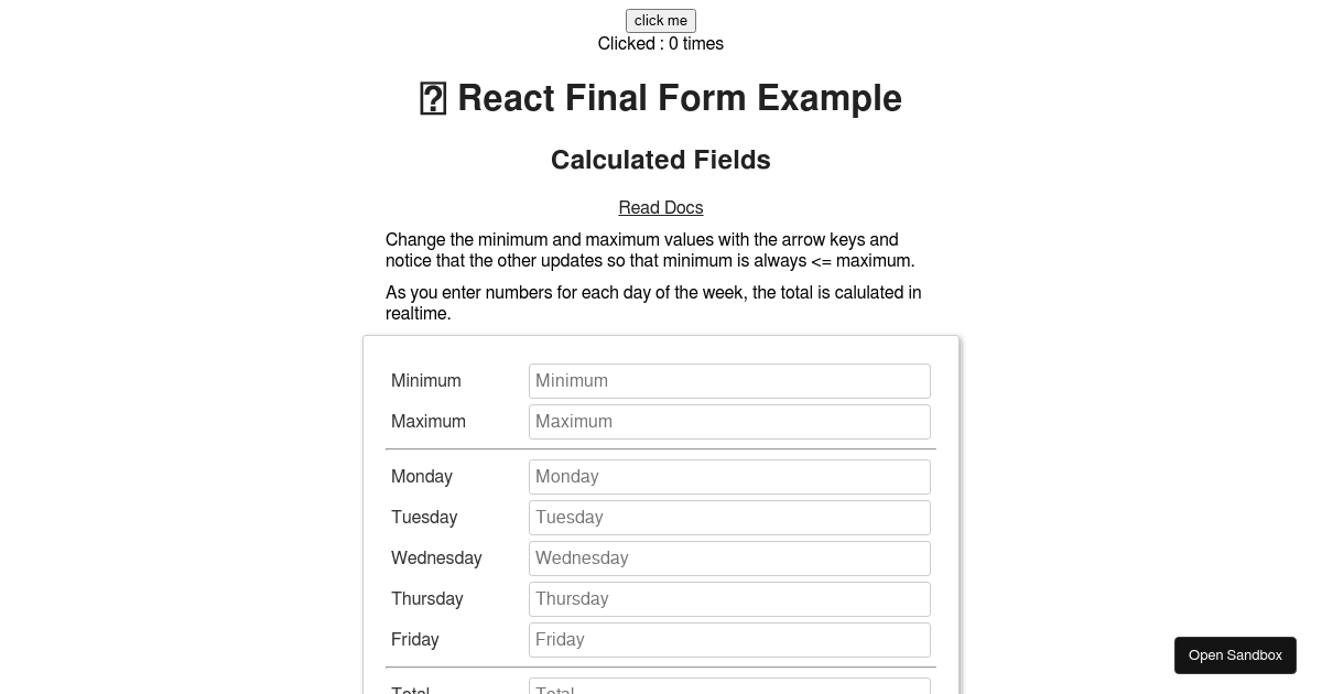 🏁 React Final Form - Calculated Fields (forked) - Codesandbox