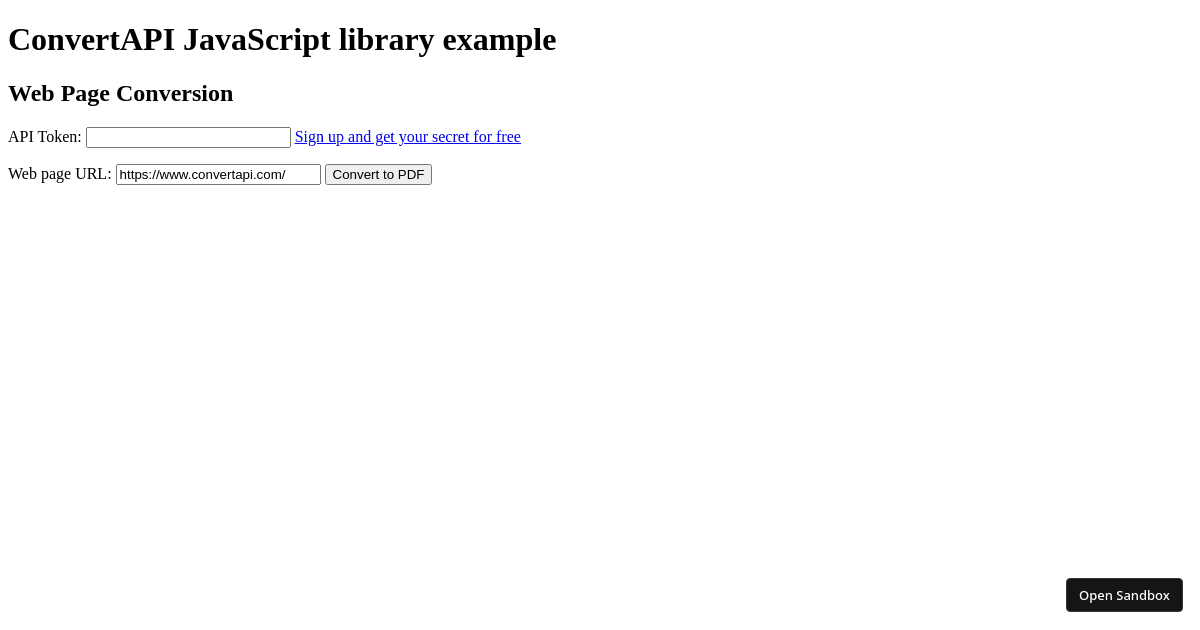 file conversion library for javascript | convertapi... Web Page Conversion - Codesandbox