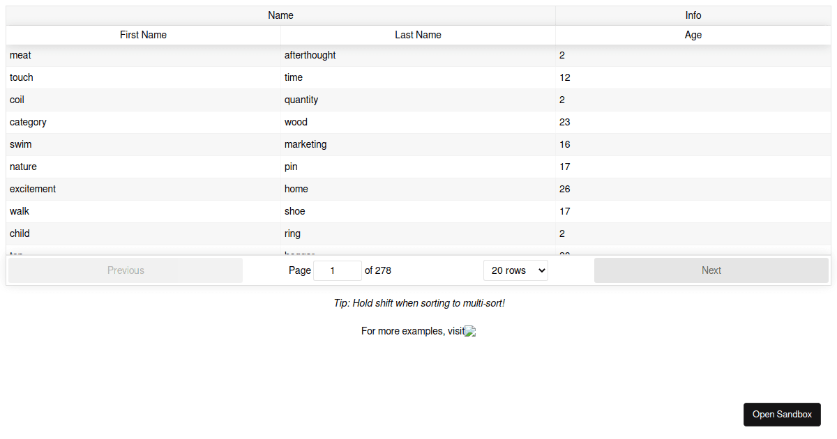 ReactTable Fixed Header + Vertical Scroll Codesandbox
