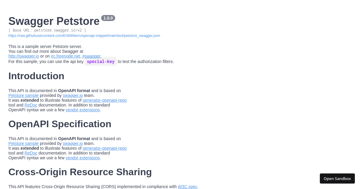 Swagger - Gen code snippets (forked) - Codesandbox