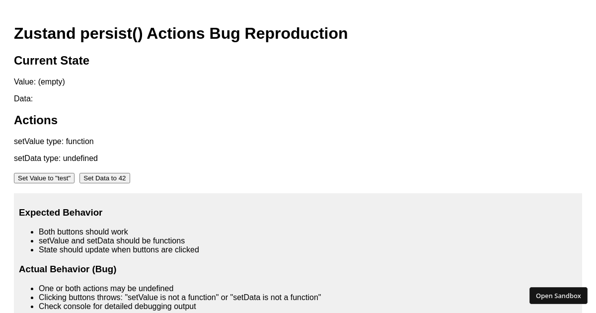 zustand persist mutation - Codesandbox