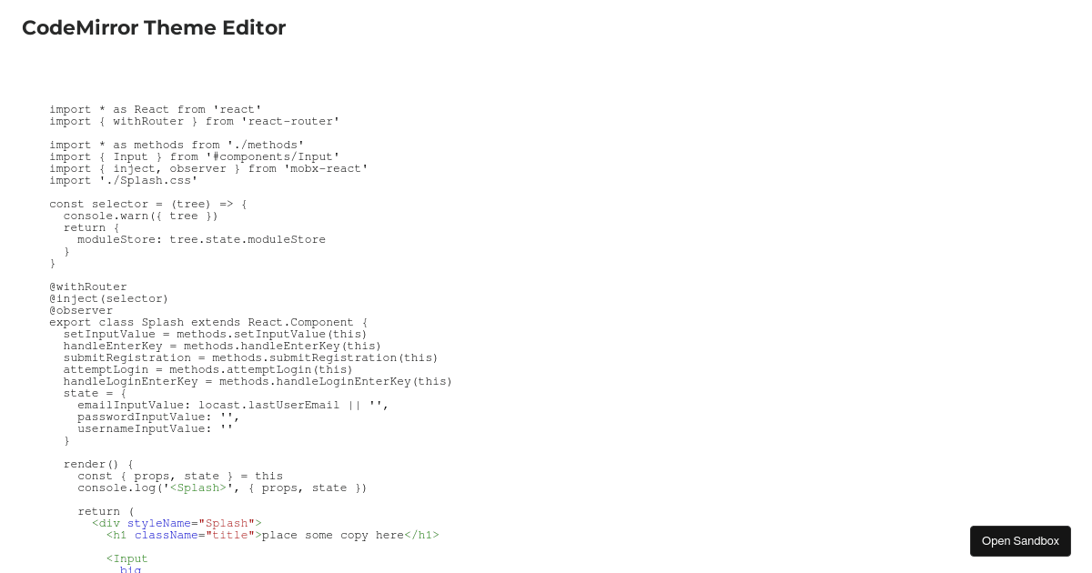 CodeMirror Theme Editor - Codesandbox