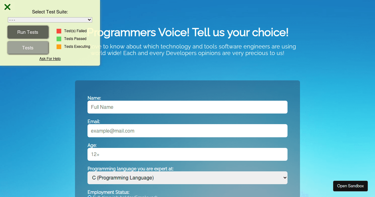 FreeCodeCamp-Solutions/Build-a-Survey-Form - Codesandbox