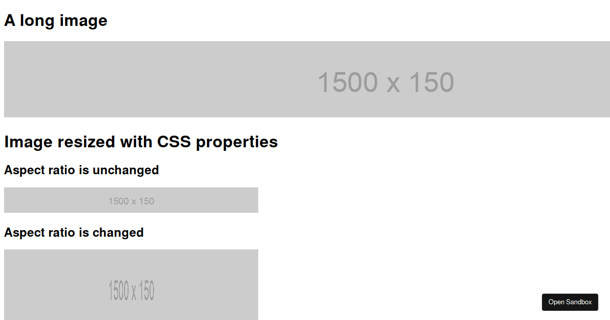 Example: CSS width and height properties applied to images - Codesandbox