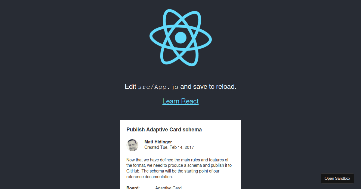 adaptive-cards-react-example (forked) - Codesandbox