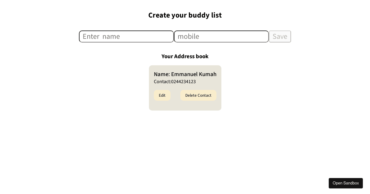 contact Address book - Codesandbox