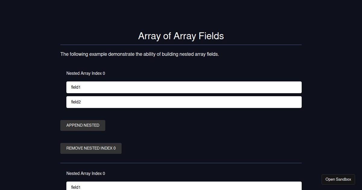 React Hook Form - useFieldArray nested arrays - Codesandbox