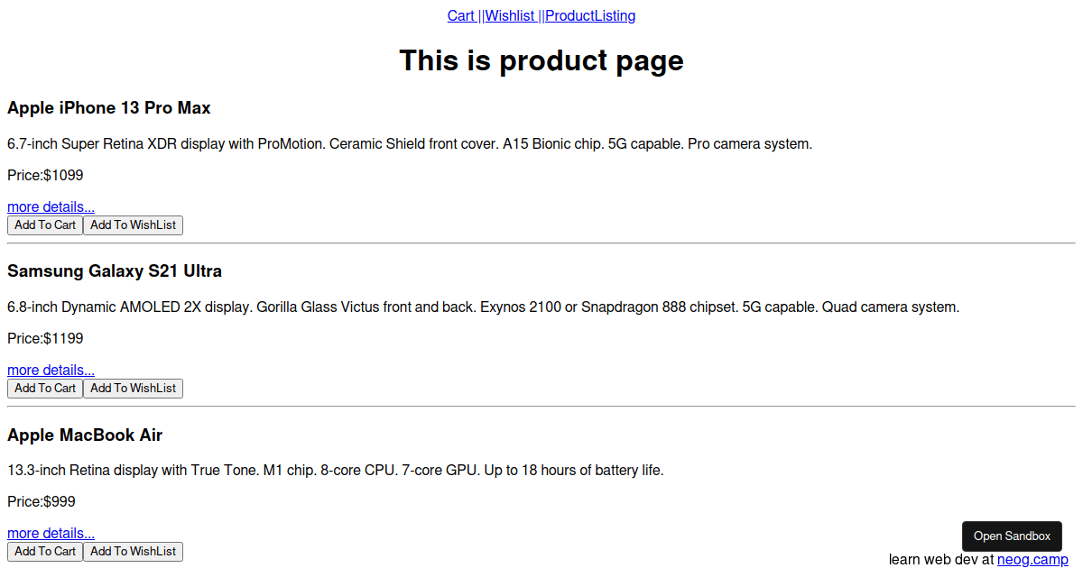 practise set 8 - ecommerce App - Codesandbox