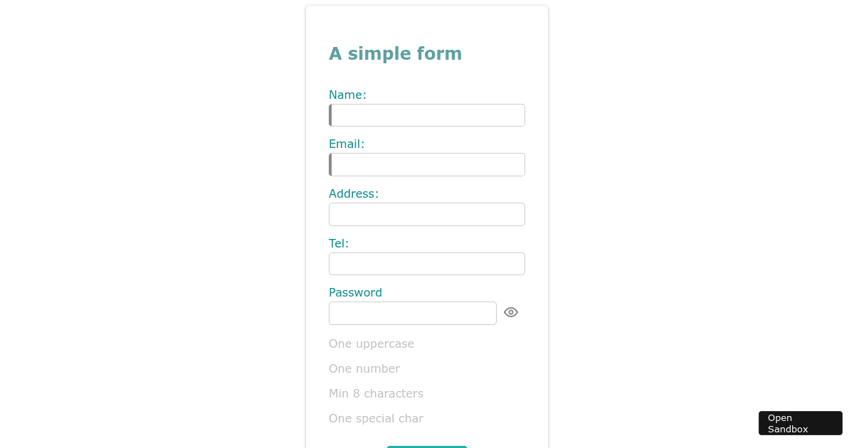 Not so simple form validation - Codesandbox