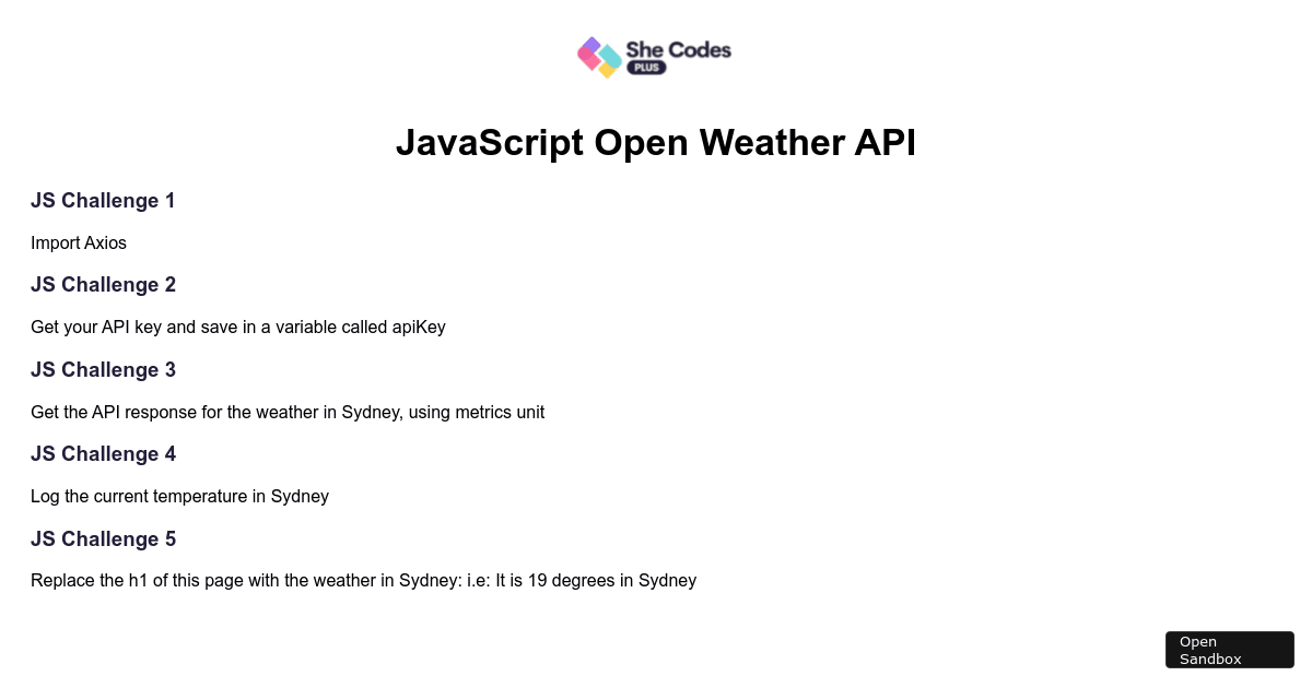 Javascript open weather api codesandbox