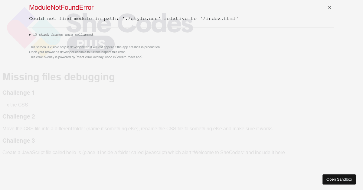 Missing files debugging challenge (forked) - Codesandbox