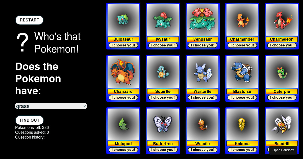 Who's that Pokemon - Codesandbox