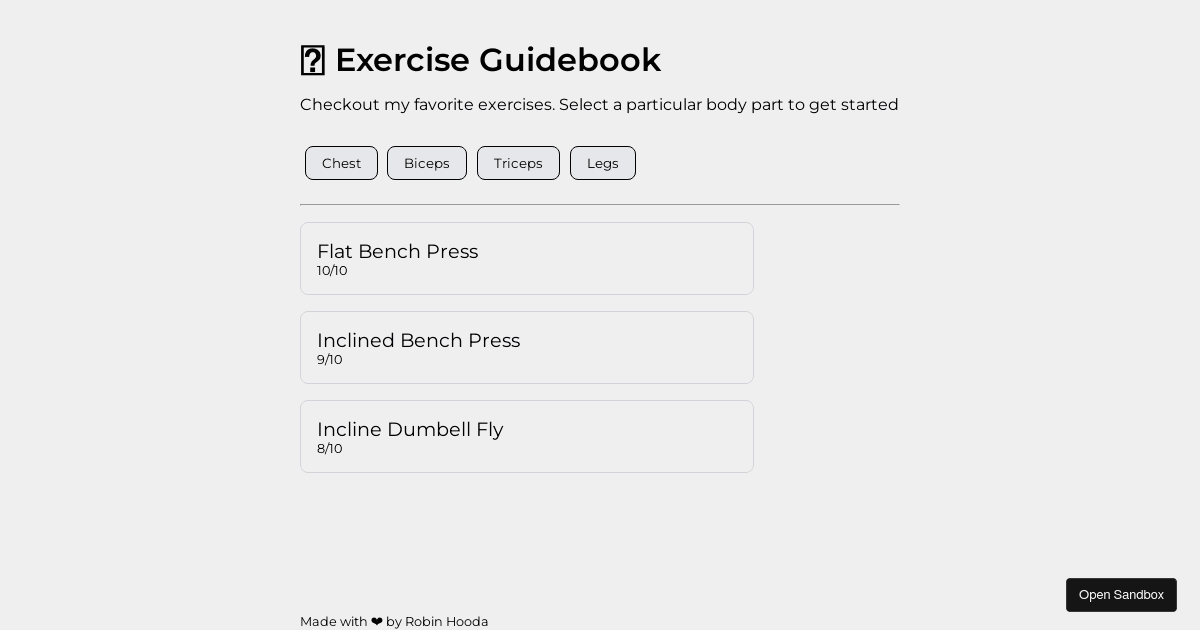 Exercise Guidebook - Codesandbox
