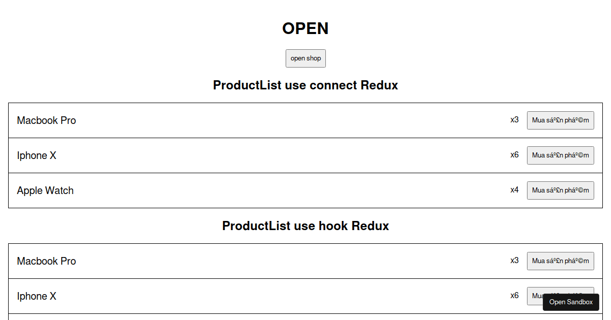 connect() vs Redux hook Codesandbox