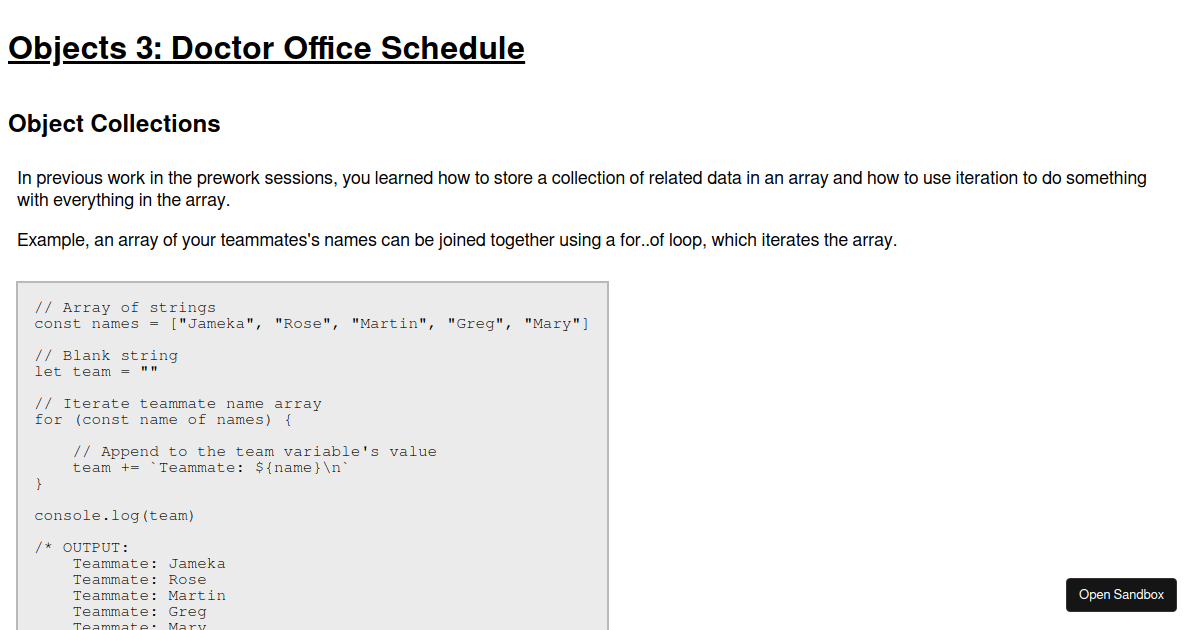 Objects 3: Doctor Office Schedule - Codesandbox
