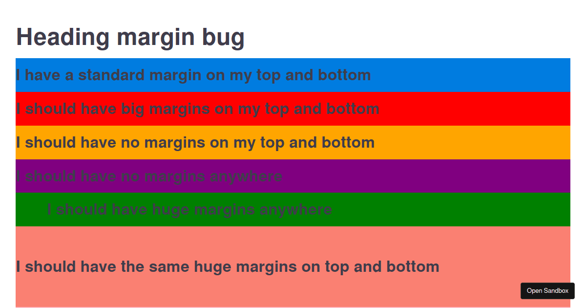 Heading Margin Bug - Codesandbox