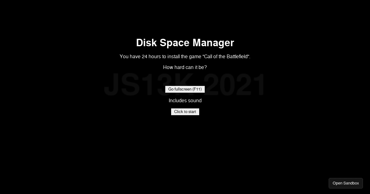 js13k 2021 entry disk space manager Codesandbox
