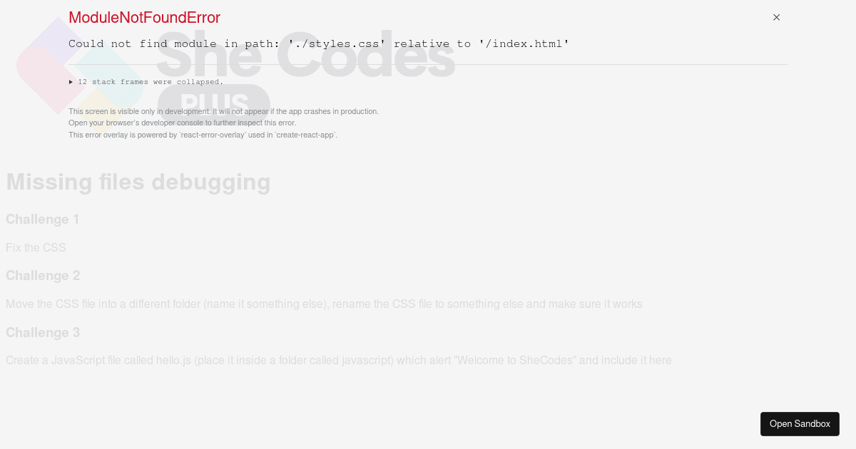 Challenge - Missing files debugging (forked) - Codesandbox