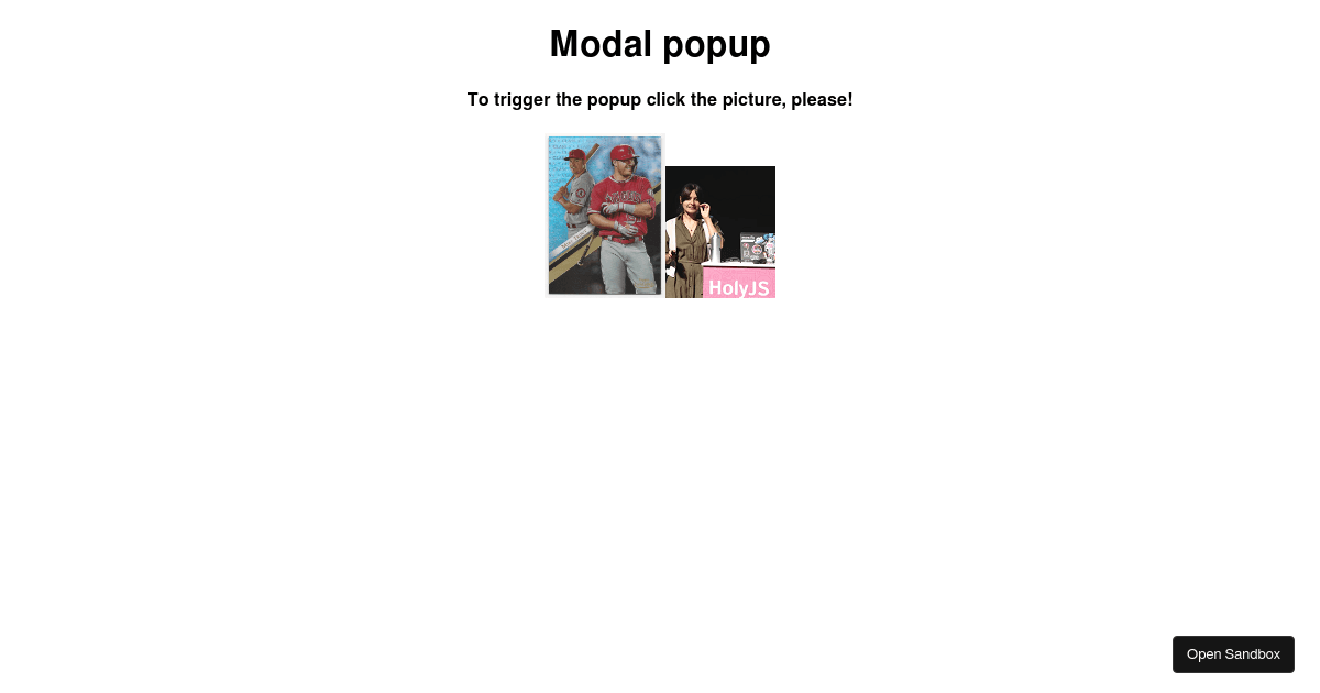 How to set a Modal popup with an image in React (forked) - Codesandbox