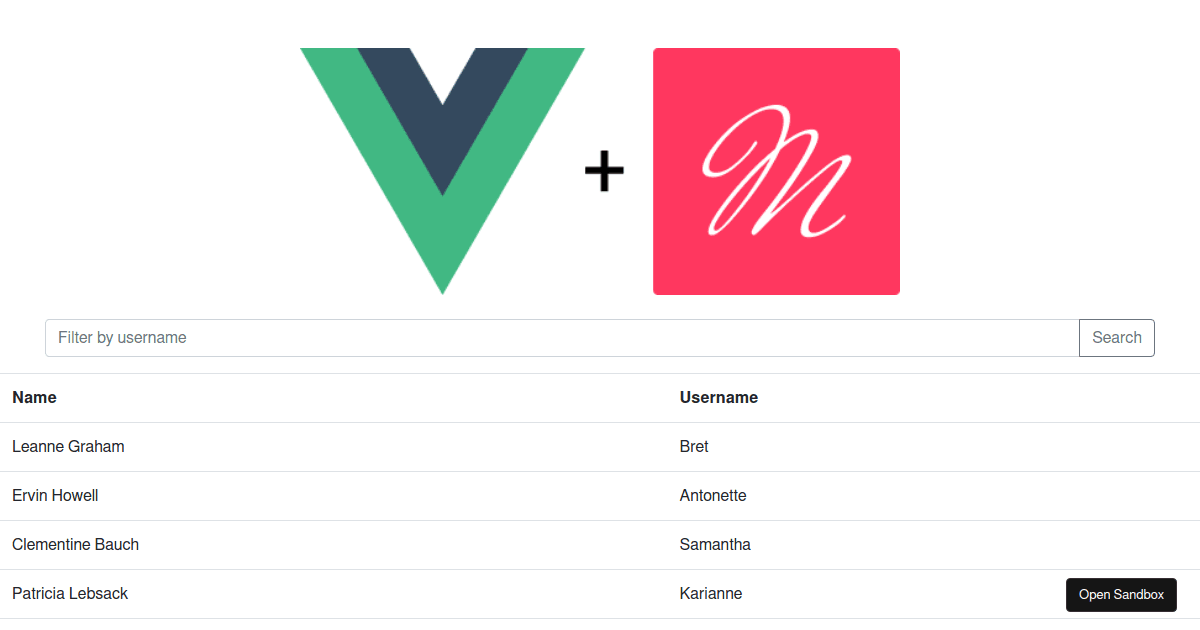Example API with Vuex and Modele - Codesandbox