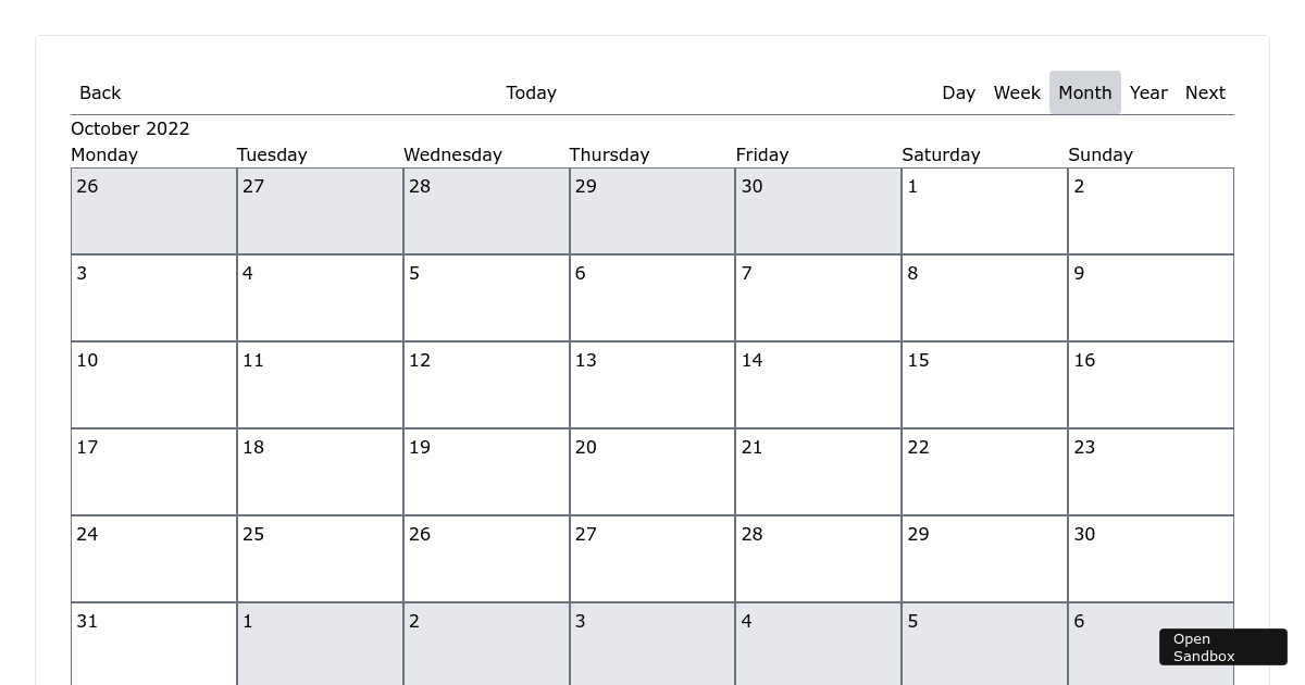 Calendar Thingy - Codesandbox
