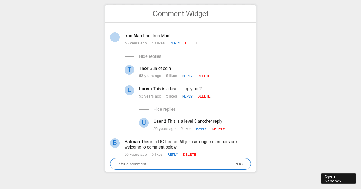 Comment Widget - Codesandbox