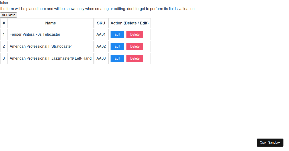 Test, CRUD, Reusable Component, Consume Data (forked) - Codesandbox