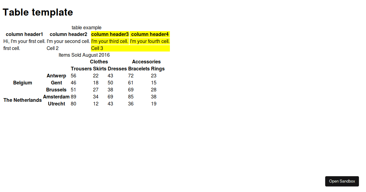 html table - Codesandbox