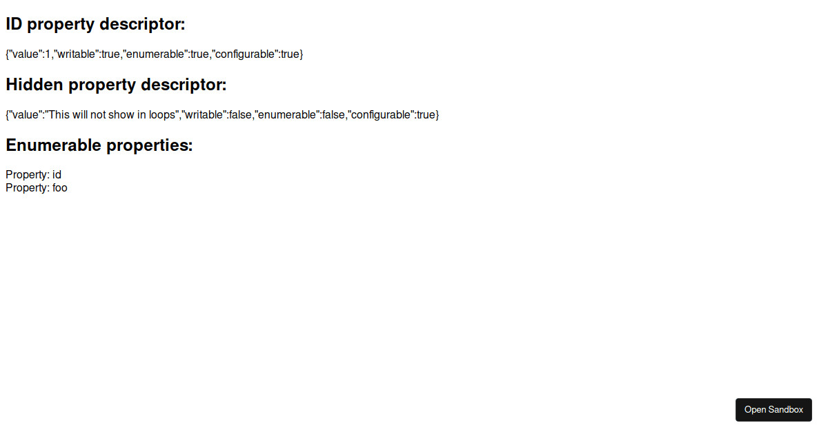 Object properties enumerability codesandbox
